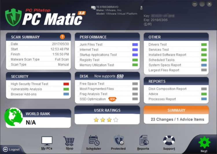 Hauptbildschirm von PC Matic.