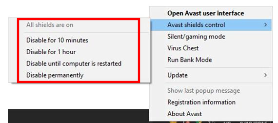 So schalten Sie Avast aus: Avast-Pause.
